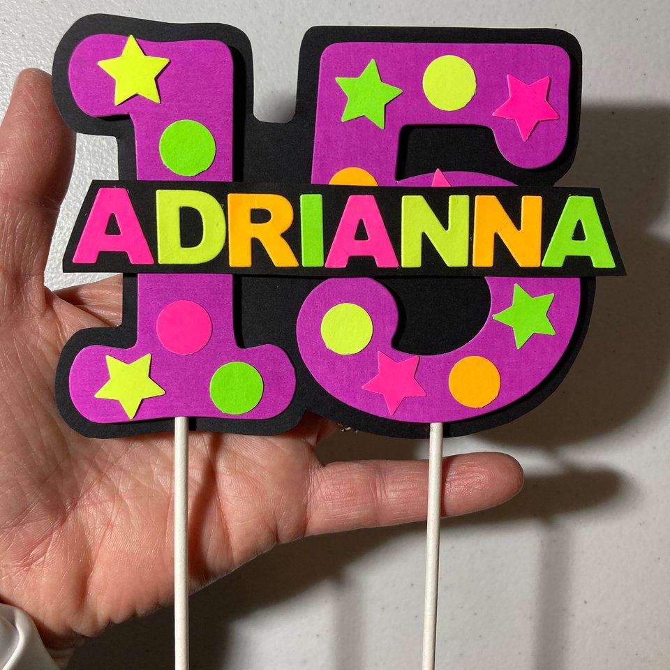 Neon Purple Glow Party Cake Topper, Blacklight Party Decor, Glow in the Dark Birthday, Quinceanera Cake, Personalized Topper, 15th Birthday