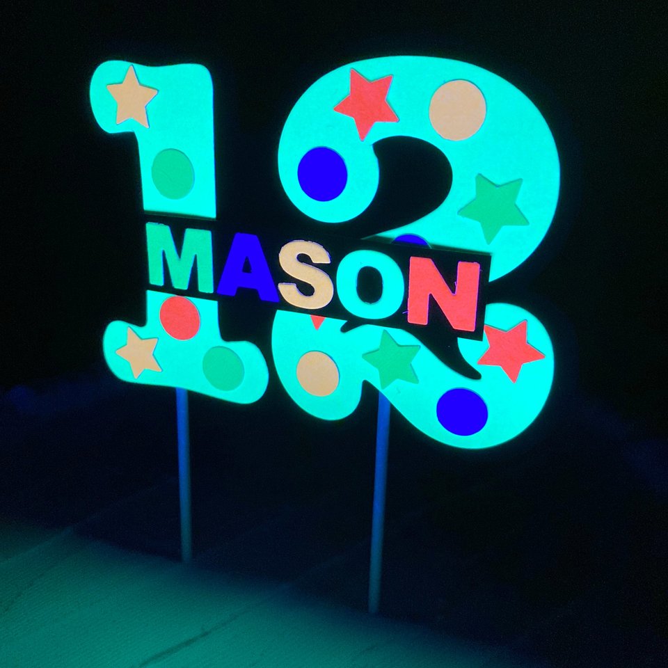 Glow Party Cake Topper, Neon Yellow Number, Birthday Decoration, Personalized Topper, Glow in the Dark Decor, Skate Party, Boy Teen Birthday