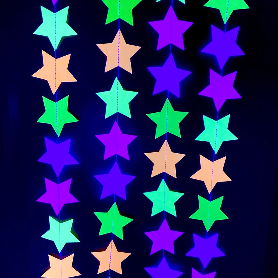 Neon Star Garland, Glow Party Decoration, Black Light Decor, Fluorescent Star Bunting, Sweet 16 Glow Party, 80s Party, Skate Birthday