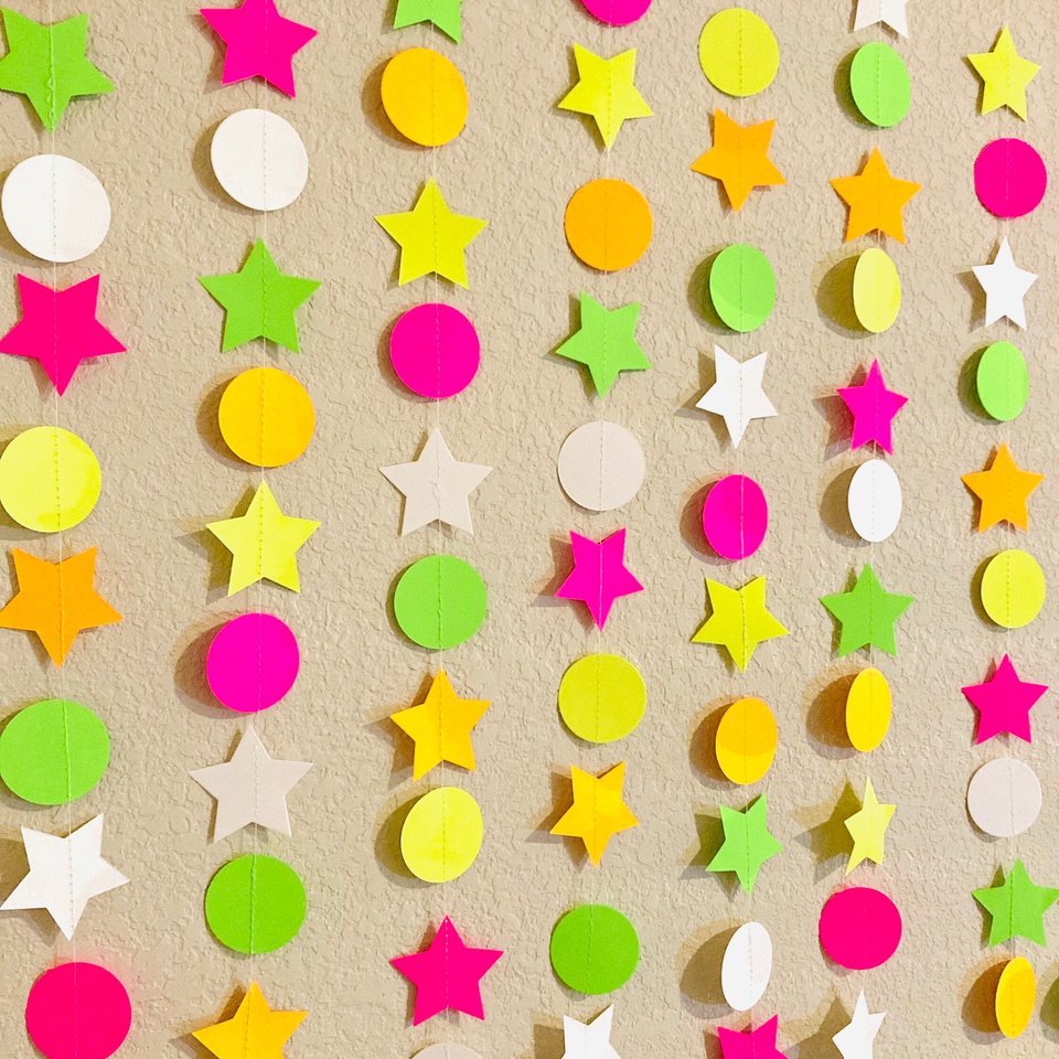 Glow Party Decorations, Neon Star Circle Garland, Black Light Party Decor, Fluorescent Garland, Sweet 16 Glow Party, 80s Party, Skate Party