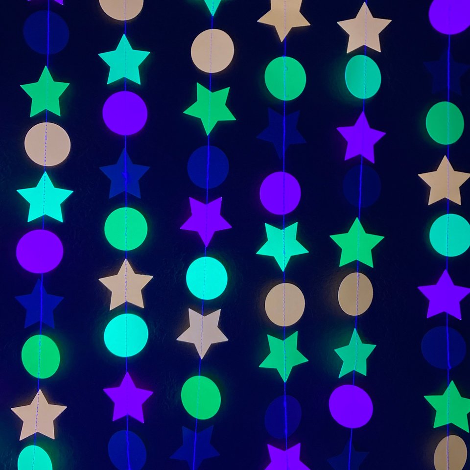 Glow Party Decorations, Neon Star Circle Garland, Black Light Party Decor, Fluorescent Garland, Sweet 16 Glow Party, 80s Party, Skate Party