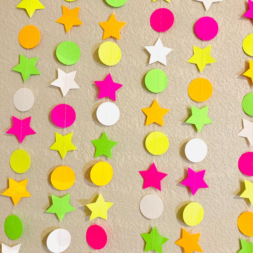 Glow Party Decorations, Neon Star Circle Garland, Black Light Party Decor, Fluorescent Garland, Sweet 16 Glow Party, 80s Party, Skate Party