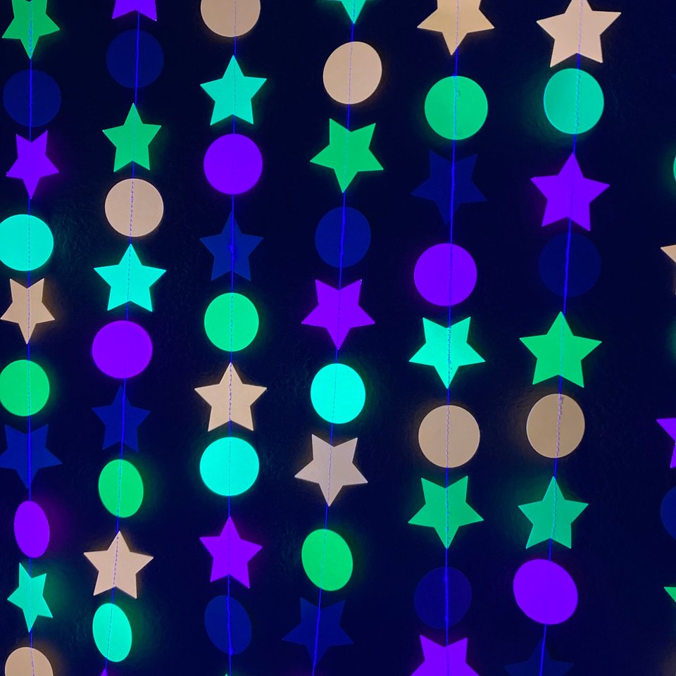 Glow Party Decorations, Neon Star Circle Garland, Black Light Party Decor, Fluorescent Garland, Sweet 16 Glow Party, 80s Party, Skate Party