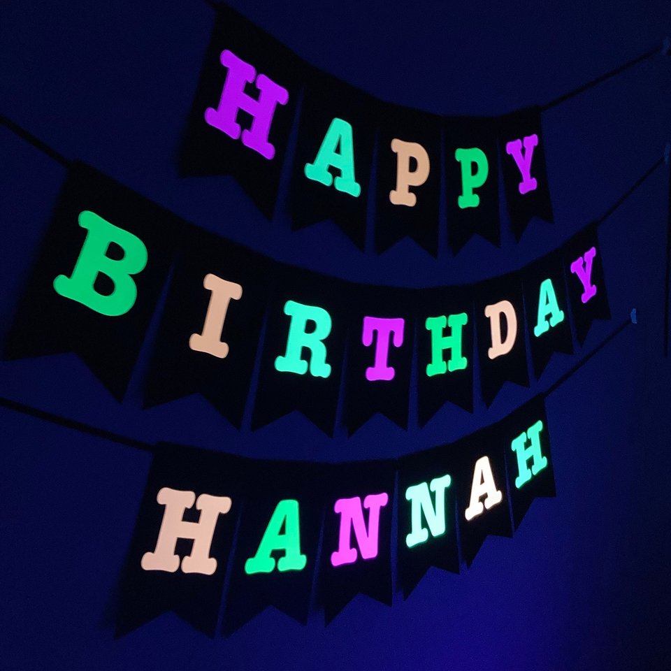 Large Neon Banner, Glow Party Birthday Banner, Personalized Sign, UV Reflective Decor, Black Light Decoration, 80s Party, Fluorescent Decor