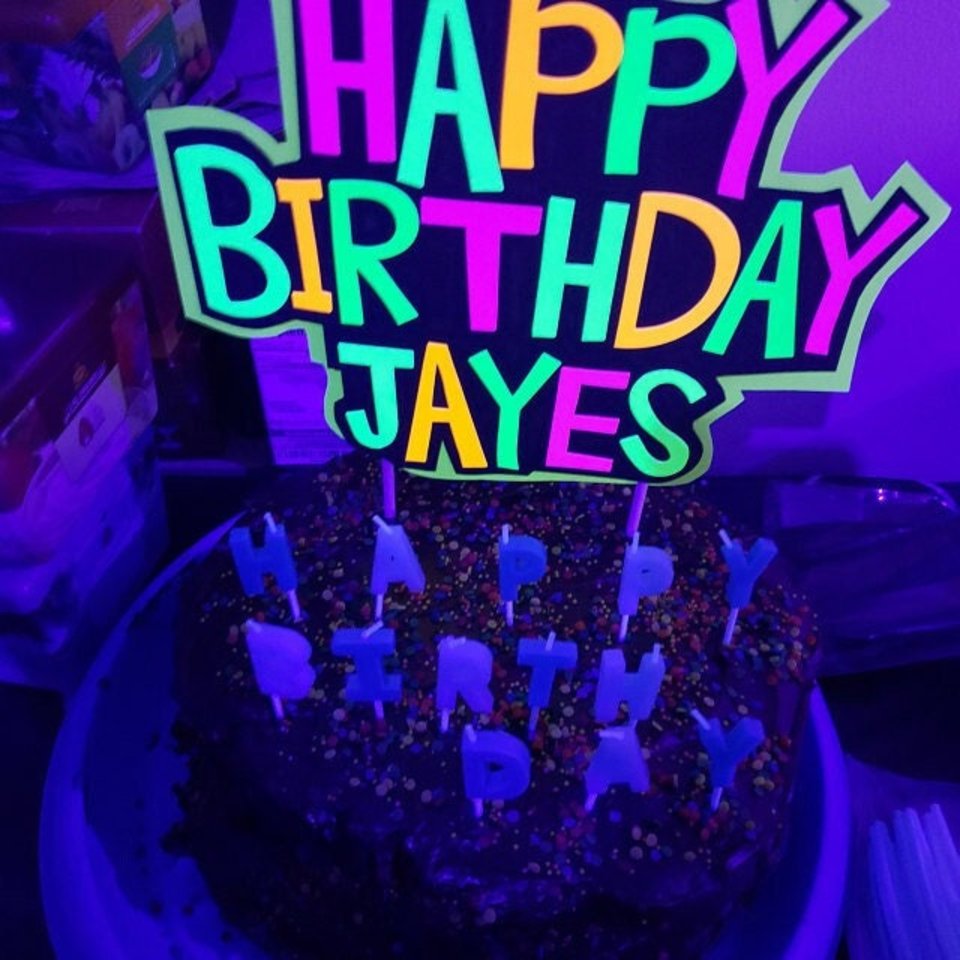 Retro Font Happy Birthday Neon Name Cake Topper