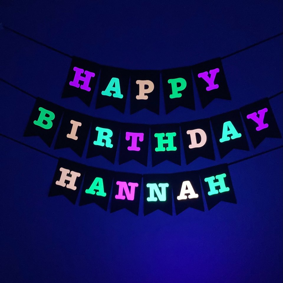 Large Neon Banner, Glow Party Birthday Banner, Personalized Sign, UV Reflective Decor, Black Light Decoration, 80s Party, Fluorescent Decor