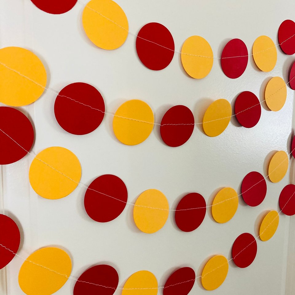 Cardinal Red and Gold Graduation Garland Decoration, Red and Yellow Paper Circle Bunting, Southern California Colors, University Dorm Decor