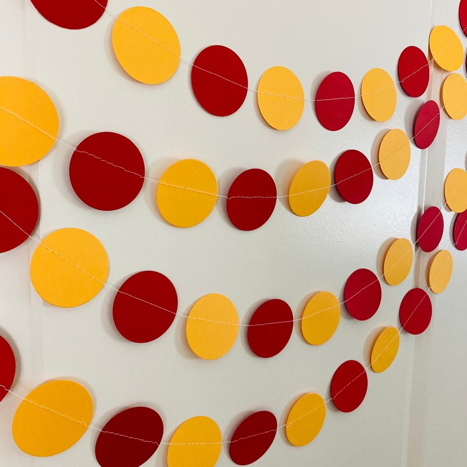 Cardinal Red and Gold Graduation Garland Decoration, Red and Yellow Paper Circle Bunting, Southern California Colors, University Dorm Decor