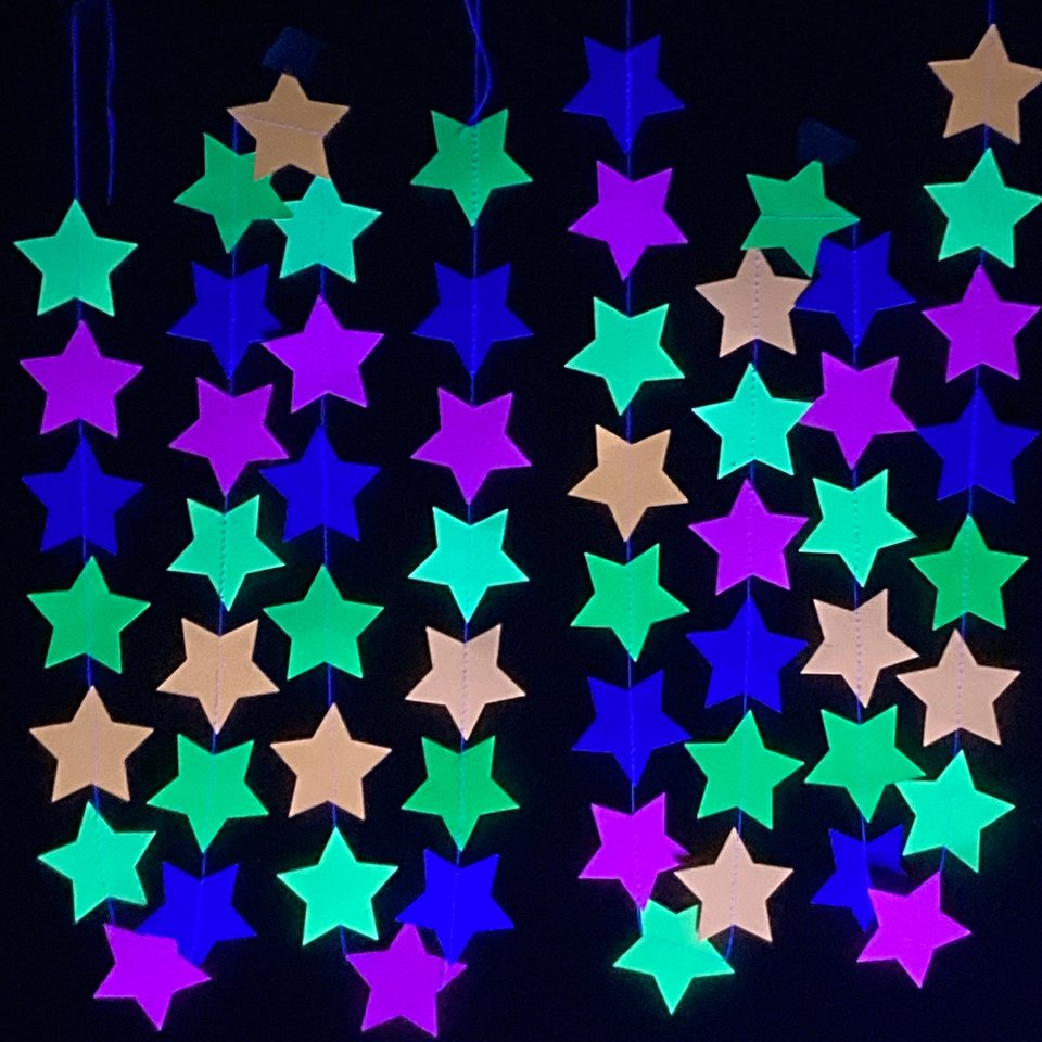 Glow Party Decorations, Neon Star Garland, Black Light Party Decor, Fluorescent Star Garland, Sweet 16 Glow Party, 80s Party, Skate Party