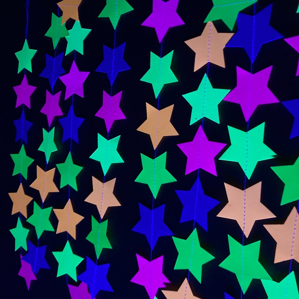 Glow Party Decorations, Neon Star Garland, Black Light Party Decor, Fluorescent Star Garland, Sweet 16 Glow Party, 80s Party, Skate Party