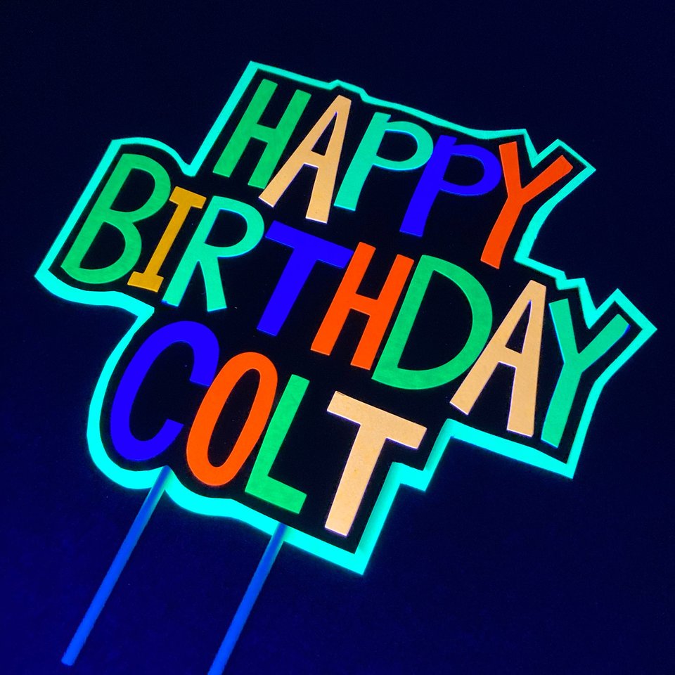 Boy Glow Party Cake Topper, Neon Birthday Cake Topper, Personalized Cake Topper, Glow in the Dark Cake Decor, Black Light Party Suplies