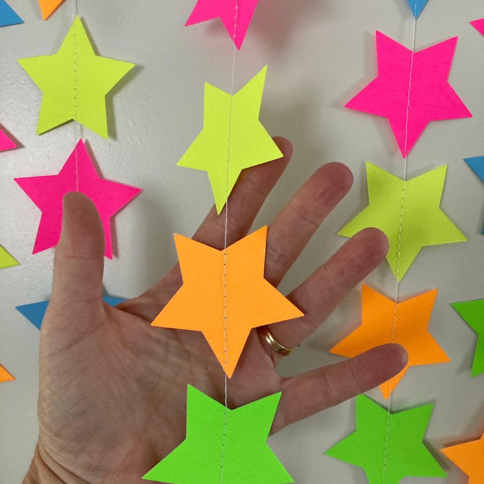 Glow Party Decorations, Neon Star Garland, Black Light Party Decor, Fluorescent Star Garland, Sweet 16 Glow Party, 80s Party, Skate Party