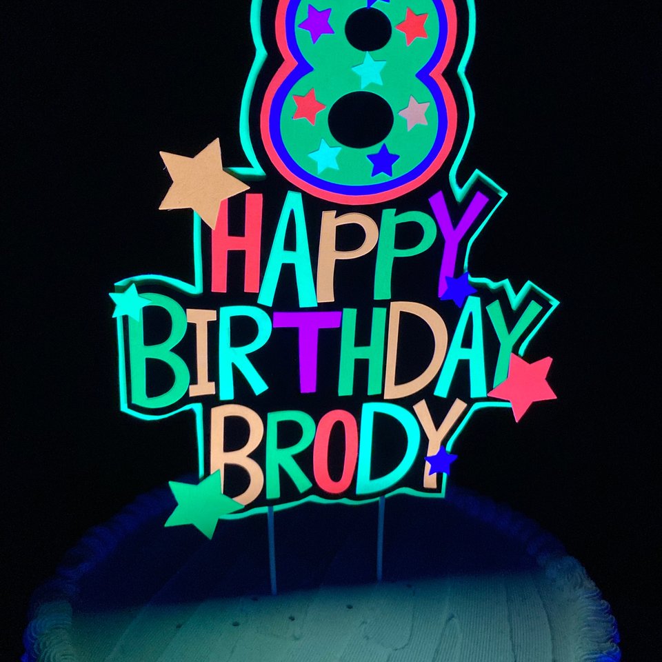 Personalized Topper, Glow Party Cake, Neon Birthday Cake Decor, Birthday Decoration, Glow in the Dark Supplies, Neon Party, Skate Party