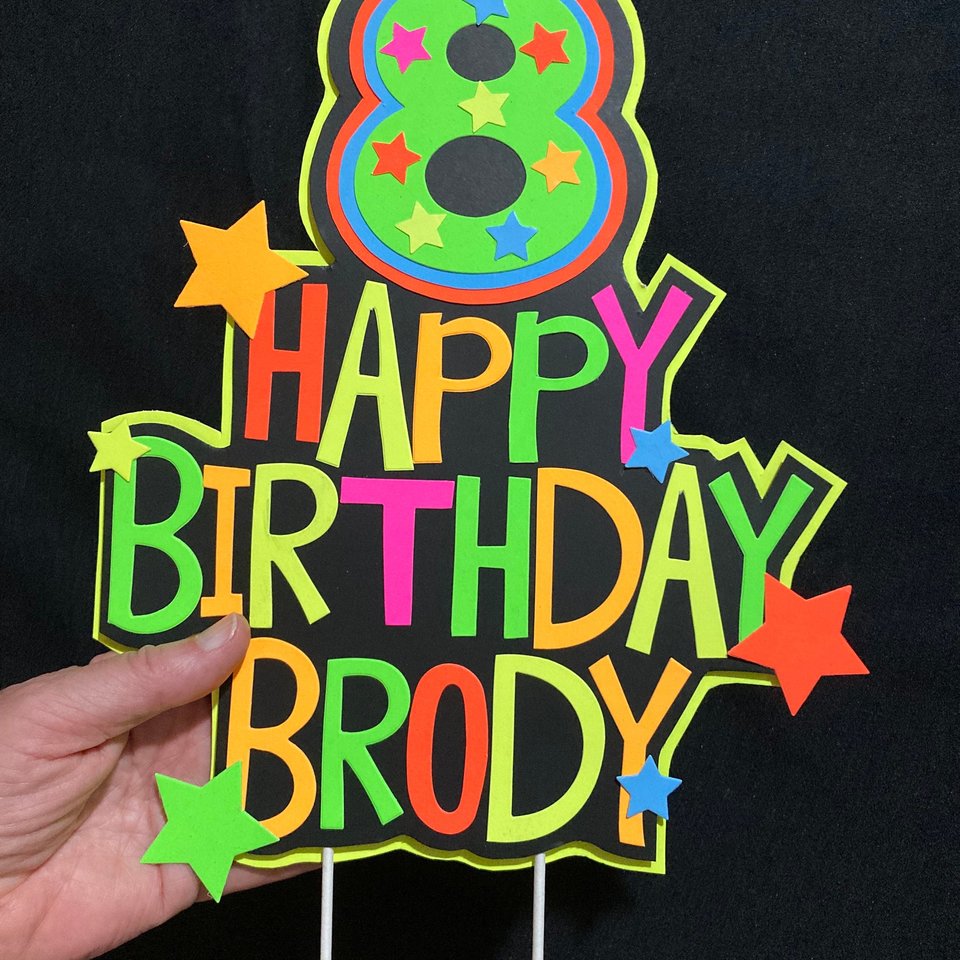 Personalized Topper, Glow Party Cake, Neon Birthday Cake Decor, Birthday Decoration, Glow in the Dark Supplies, Neon Party, Skate Party