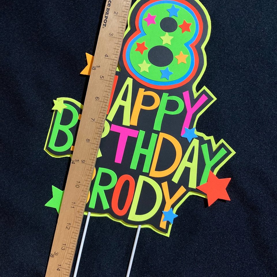 Personalized Topper, Glow Party Cake, Neon Birthday Cake Decor, Birthday Decoration, Glow in the Dark Supplies, Neon Party, Skate Party