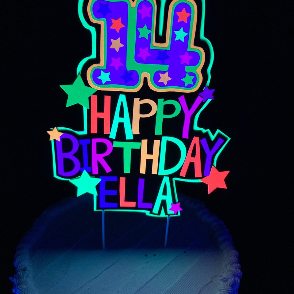 Personalized Topper, Glow Party Cake, Neon Birthday Cake Decor, Birthday Decoration, Glow in the Dark Supplies, Neon Party, Skate Party