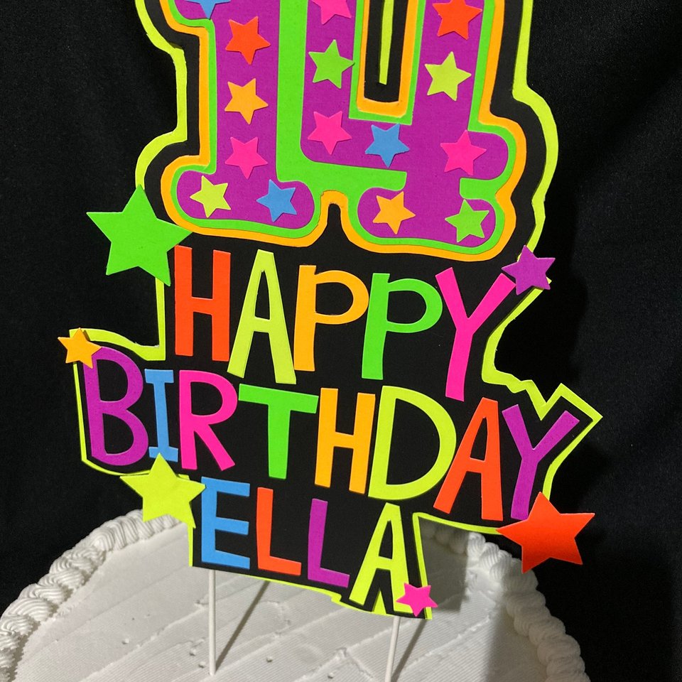 Personalized Topper, Glow Party Cake, Neon Birthday Cake Decor, Birthday Decoration, Glow in the Dark Supplies, Neon Party, Skate Party