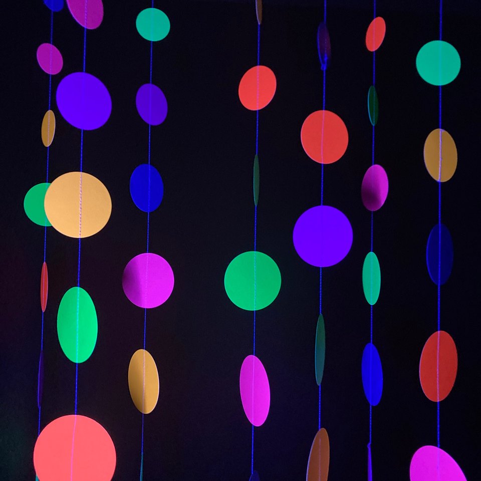Neon Hanging Garlands, Glow in the Dark Backdrop, Glowing Dots Wall Decor, Glow Party Decoration, Black Light Party, Neon Circles, 80s Party