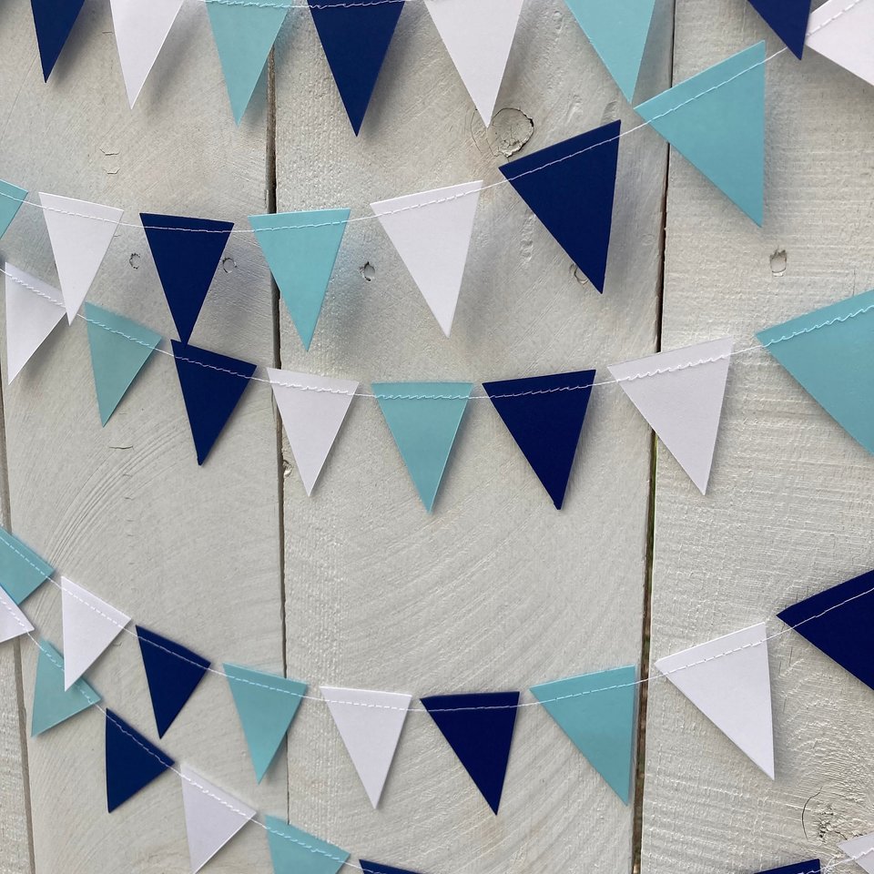 Boy Baby Shower Party Decoration, Navy and Light Blue Bunting, Baby Shower Garland, Paper Party Decor, Baby Sprinkle Food Table Backdrop