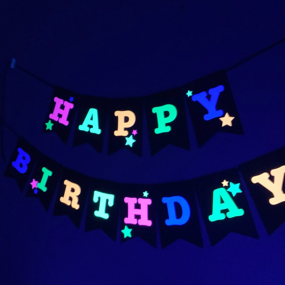 Neon Star Birthday Banner, Glow Party, Personalized Banner, Glow in the Dark Sign, UV Reflective, Black Light Decor, 80s Party, Skate Party