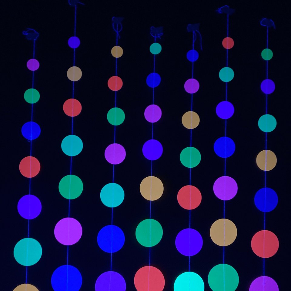 Neon Hanging Garlands, Glow in the Dark Backdrop, Glowing Dots Wall Decor, Glow Party Decoration, Black Light Party, Neon Circles, 80s Party