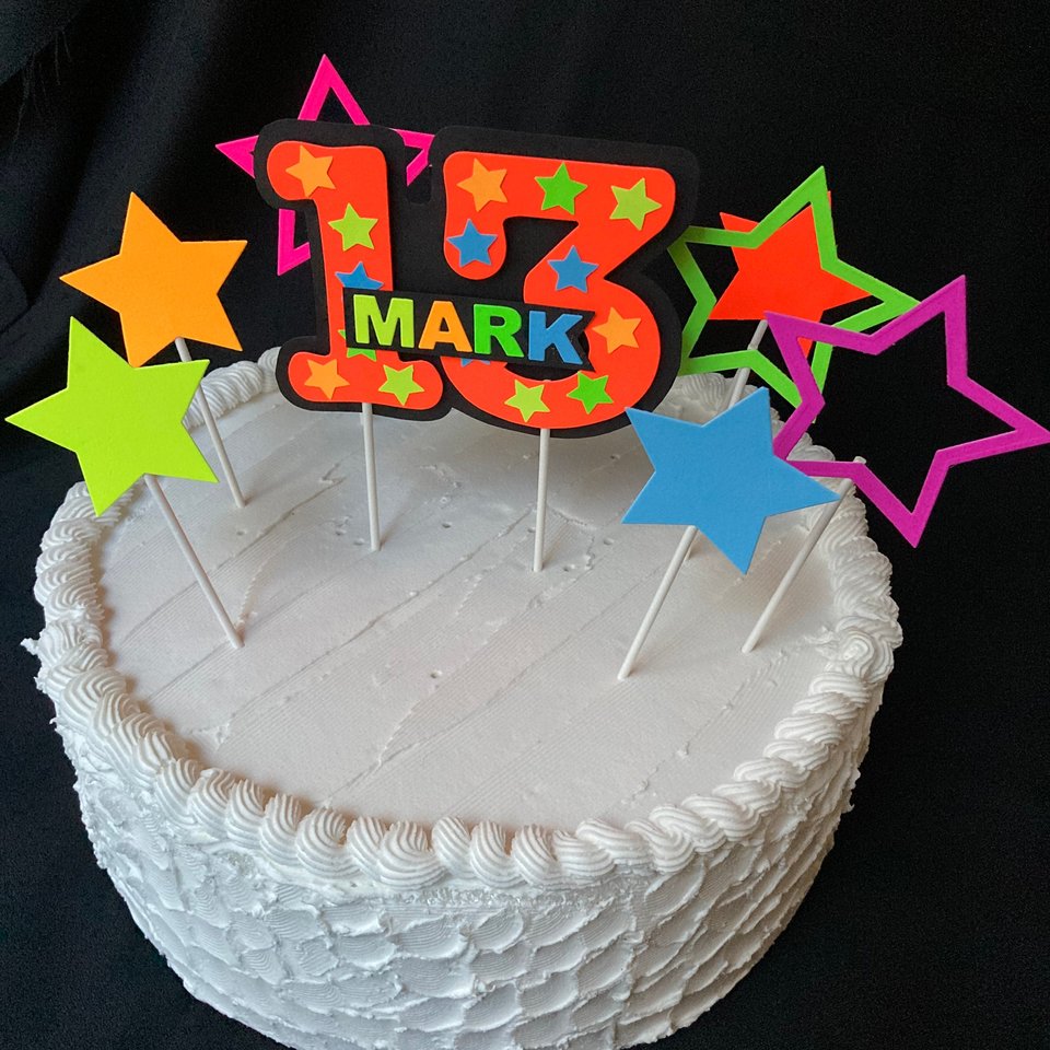 Neon Star Cake Decoration, Glow in the Dark Cake Topper, Glow Party Supply, Cupcake Decor, Black Light Party Supply, UV Reflective Stars