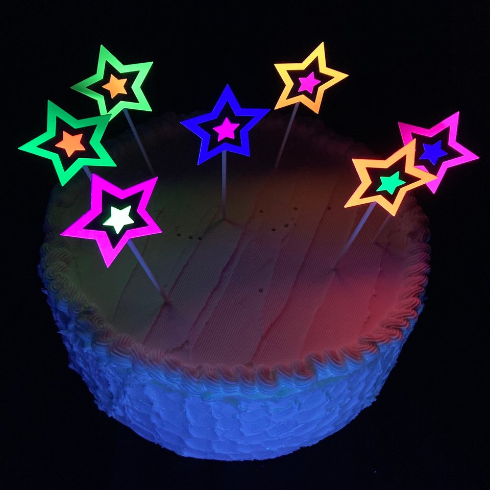 Neon Star Cake Decoration, Glow in the Dark Cake Topper, Glow Party Supply, Cupcake Decor, Black Light Party Supply, UV Reflective Stars