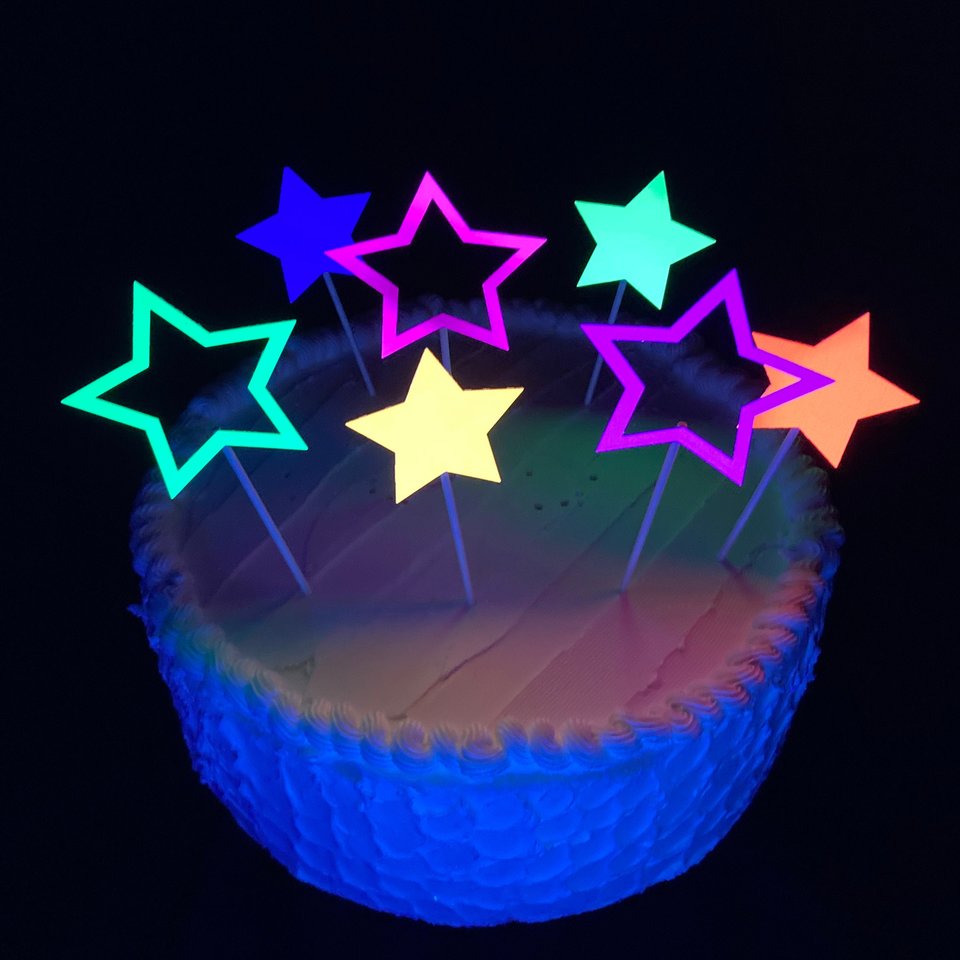 Neon Star Cake Decoration, Glow in the Dark Cake Topper, Glow Party Supply, Cupcake Decor, Black Light Party Supply, UV Reflective Stars