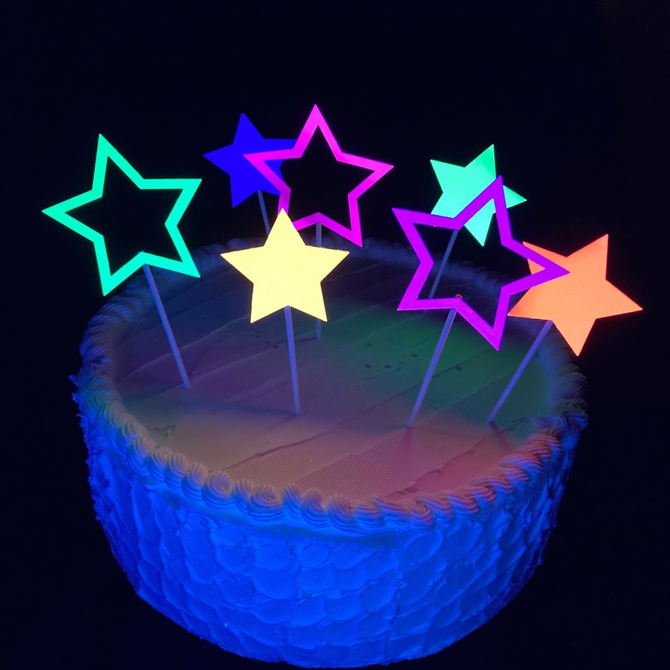 Neon Star Cake Decoration, Glow in the Dark Cake Topper, Glow Party Supply, Cupcake Decor, Black Light Party Supply, UV Reflective Stars