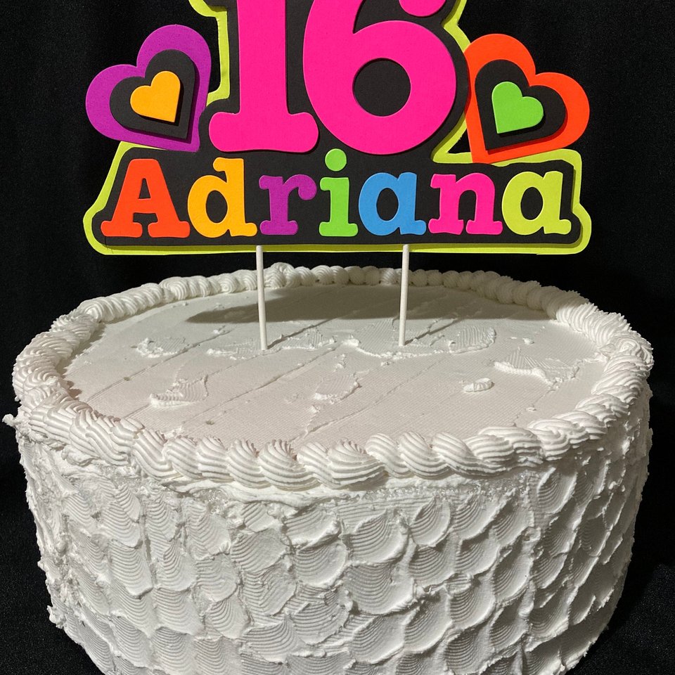 Neon Heart Personalized Glow Party Birthday Cake Topper, Glow in the Dark Decor, Sweet 16 Black Light Party, Name Age Cake Decoration
