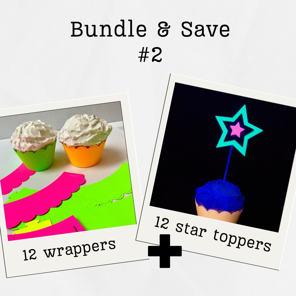 Neon Cupcake Decor, One Dozen Standard Cupcake Wrappers, Glow in the Dark Party, Fluorescent Party Decor, Black Light Party, UV Reflective