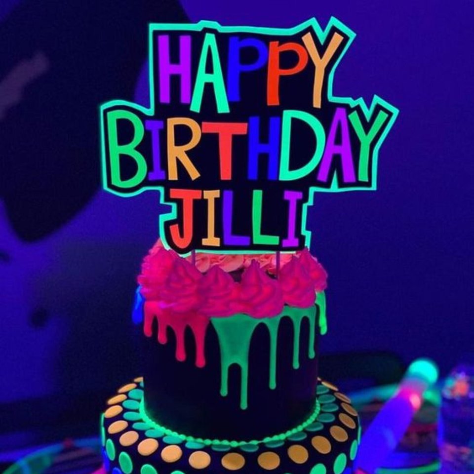 Glow Party Cake Topper, Neon Birthday Cake Topper, Personalized Cake Topper, UV Reflective Cake Decoration, Fluorescent Neon Cake Decor