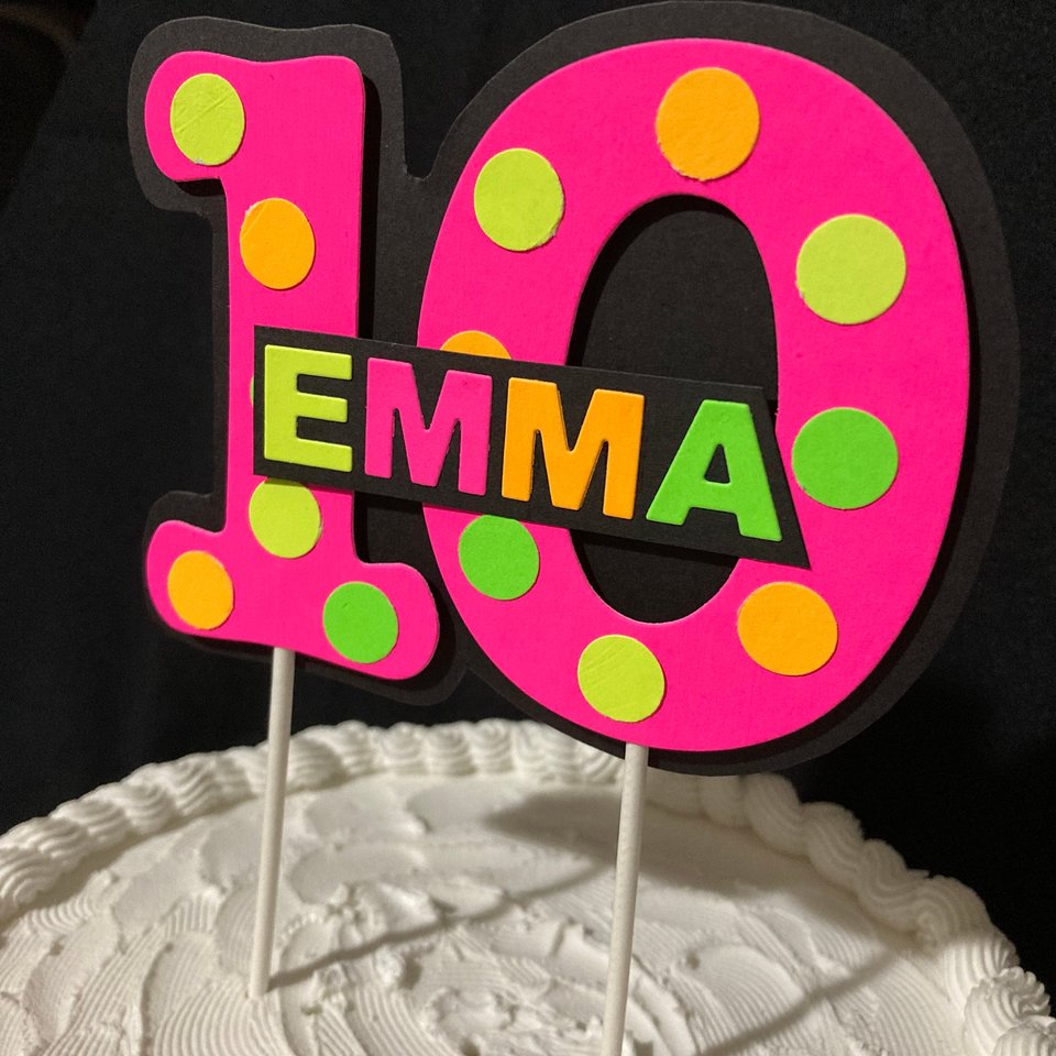 Glow Party Cake Topper, Pink Polka Dot Neon Cake, Birthday Cake Decor, Personalized Topper, Name Topper, Age Topper, Glow Party Decorations