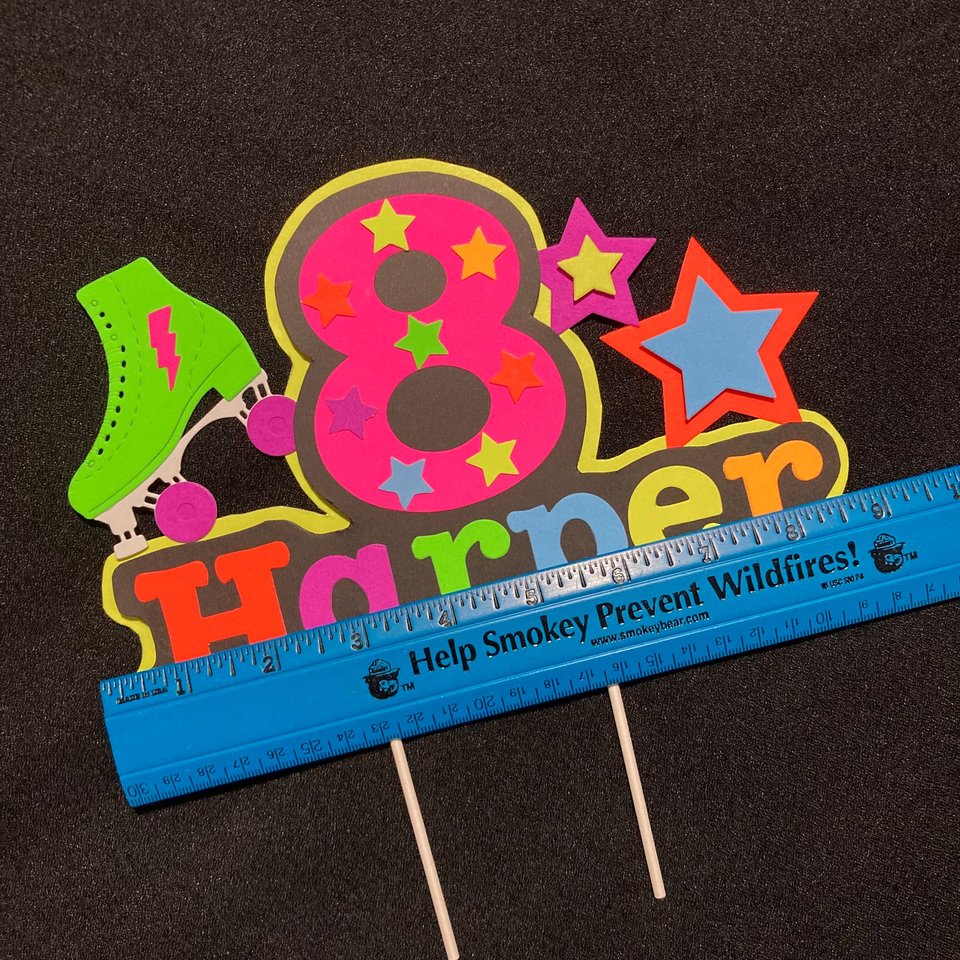 Roller Skate Birthday Party Cake Topper, Neon Cake Decoration, Skate Glow Party Birthday Decor, Personalized Name Age Topper, Child Birthday