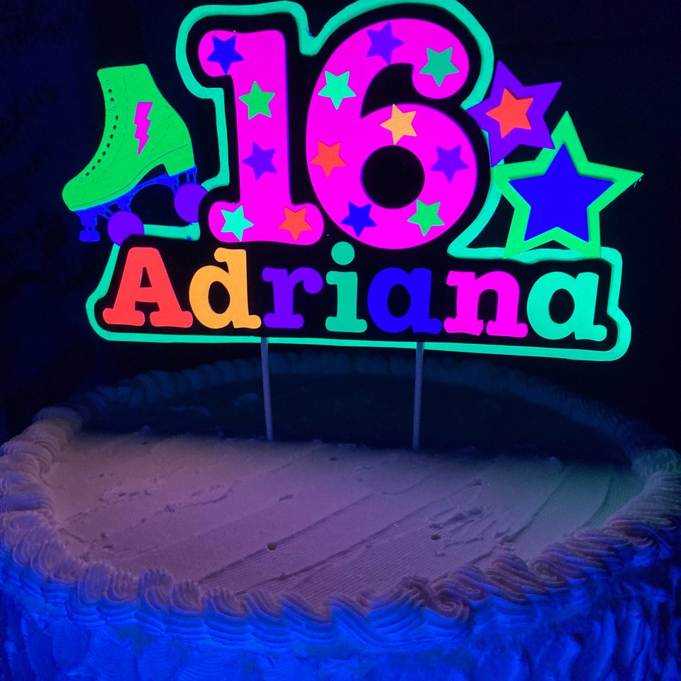 Roller Skate Birthday Party Cake Topper, Neon Cake Decoration, Skate Glow Party Birthday Decor, Personalized Name Age Topper, Child Birthday