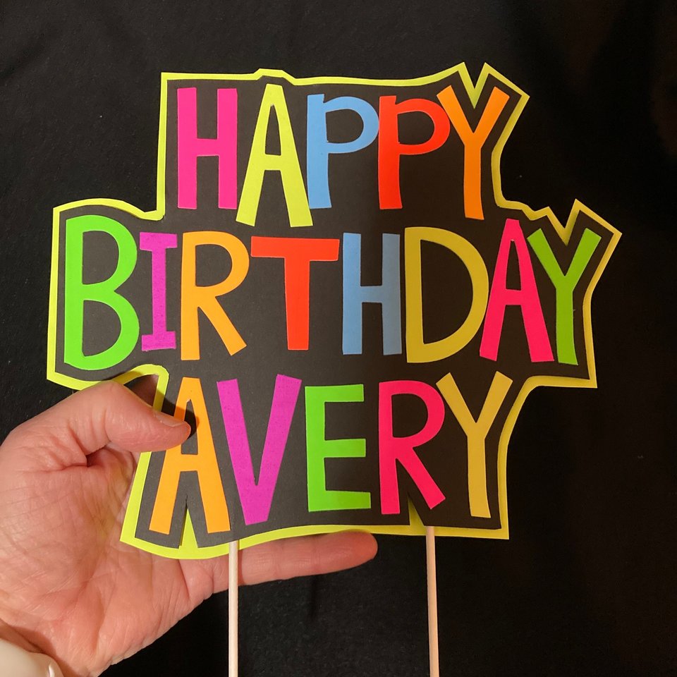 Glow Party Cake Topper, Colorful Neon Birthday Cake, Personalized Birthday Cake, UV Reflective Decoration, Fluorescent Black Light Decor