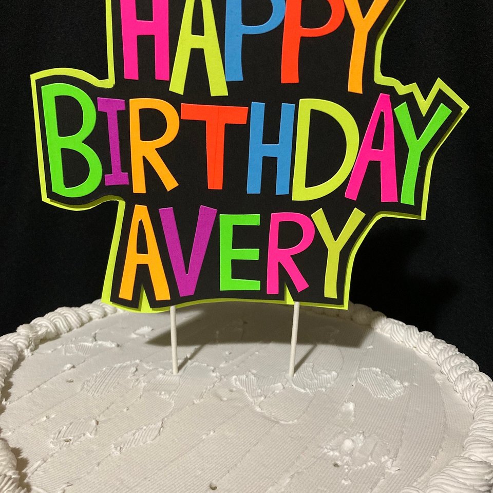 Glow Party Cake Topper, Colorful Neon Birthday Cake, Personalized Birthday Cake, UV Reflective Decoration, Fluorescent Black Light Decor
