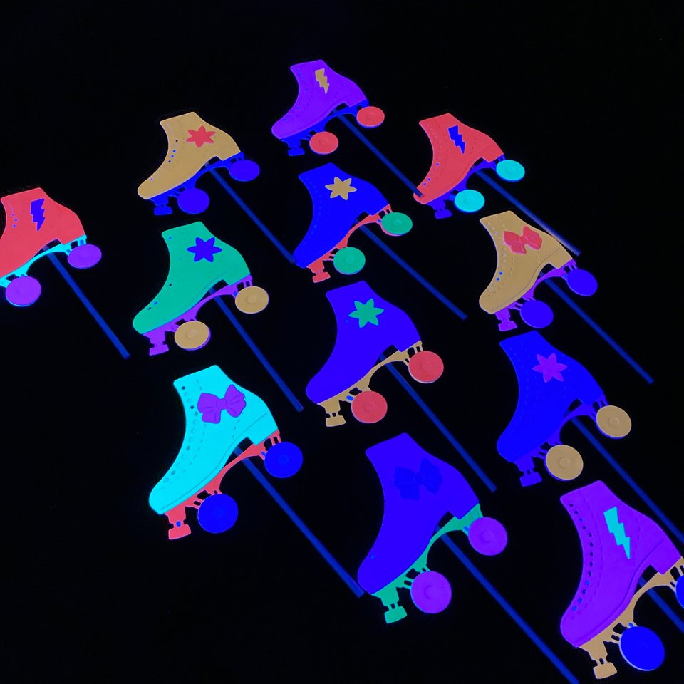 Skate Party Neon Cupcake Toppers, Glow Party Decor, Roller Skate Birthday Celebration, Fluorescent Party Decoration, UV Glow in the Dark