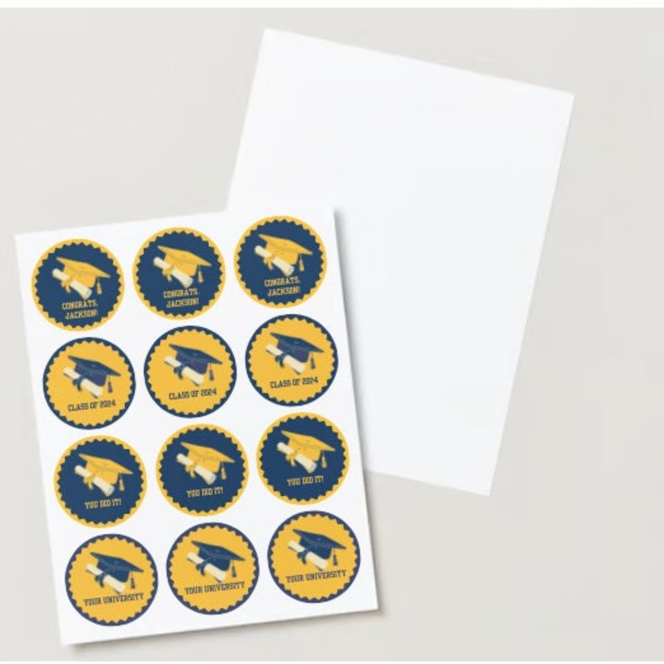 University of California Printable Navy and Gold Graduation Cupcake Toppers, DIY Grad Toppers, Personalized Grad Celebration, Blue and Gold