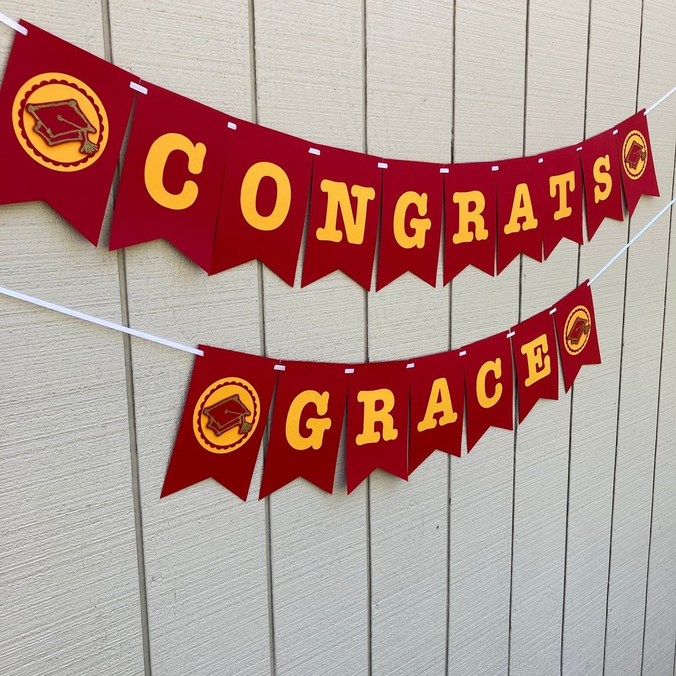 University of Southern California Large Graduation Banner, CONGRATS Banner, Graduation Decor, Cardinal Red and Gold Graduation Party Decor