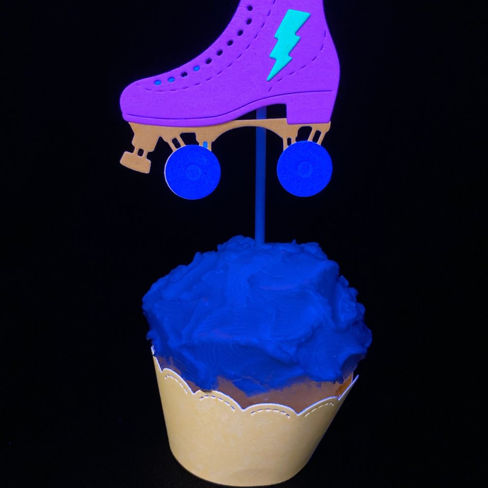 Skate Party Neon Cupcake Toppers, Glow Party Decor, Roller Skate Birthday Celebration, Fluorescent Party Decoration, UV Glow in the Dark