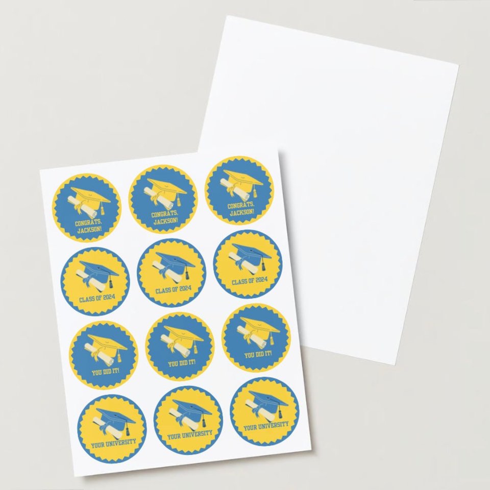 Digital Download Editable Graduation Cupcake Toppers, UCLA Cupcake toppers, UCLA blue and gold colors, DIY Personalized Grad Party Decor