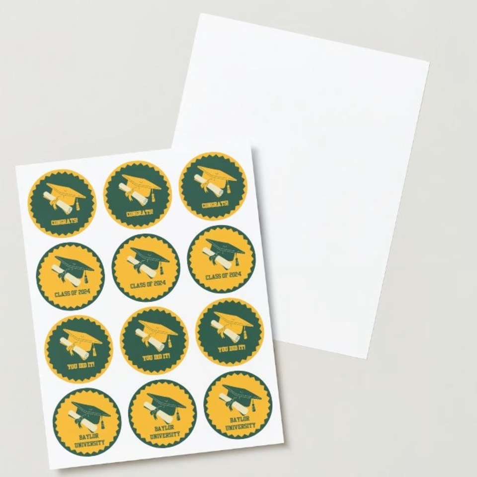 Printable Baylor University Graduation Cupcake Toppers, Digital DIY Graduation Decor, Green and Gold Graduation Party Cupcake Decorations