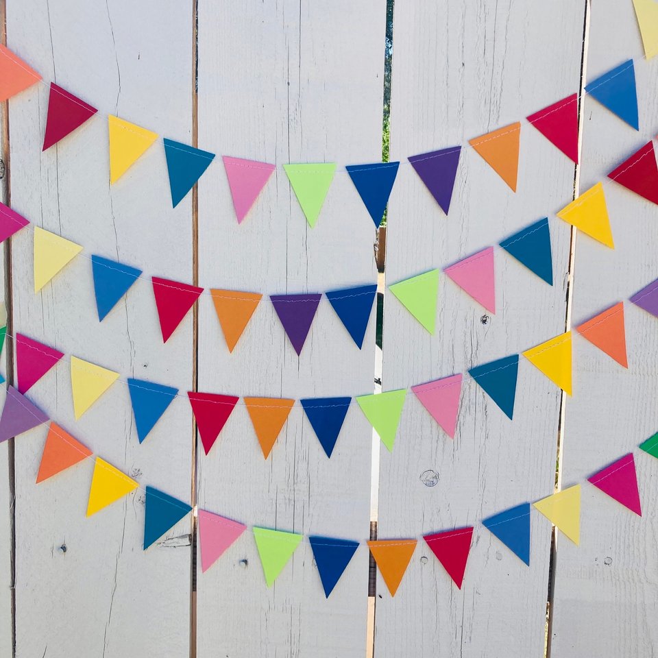 Colorful Party Bunting, All Occasion Streamer, Triangle Pennant Birthday Decoration, Rainbow Decor, Festive Banner, Bright Classroom Decor