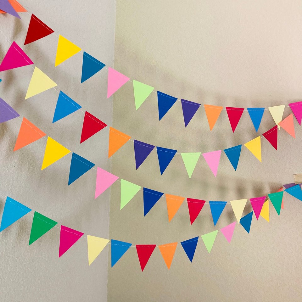 Colorful Party Bunting, All Occasion Streamer, Triangle Pennant Birthday Decoration, Rainbow Decor, Festive Banner, Bright Classroom Decor