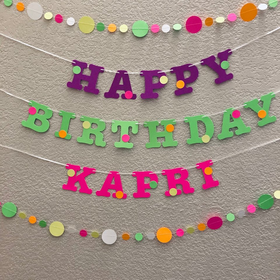 Glow Party Birthday Banner, Neon fluorescent birthday banner with garlands, UV Reflective Birthday Banner, Blacklight Party Sign, 80s Party