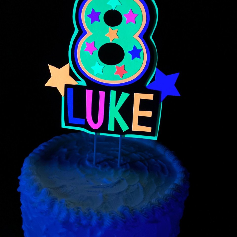 Personalized Neon Glow Party Cake Topper, Handmade Birthday Cake Decor, Custom Name and Age Topper, Glow Party Decorations, Retro 80s Party