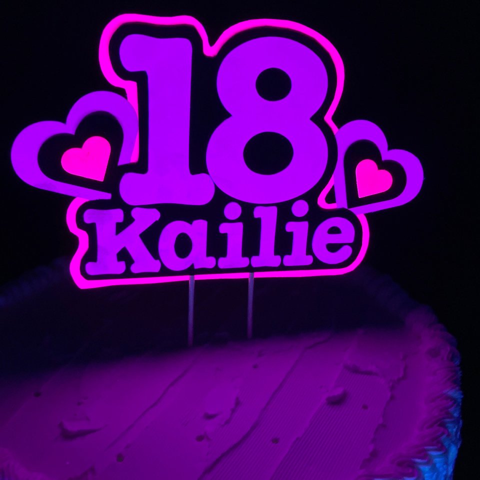 Neon Pink and Purple Glow Party Cake Topper, Black Light Party Decor, Personalized Name and Age Birthday Cake Decoration, 18th Birthday