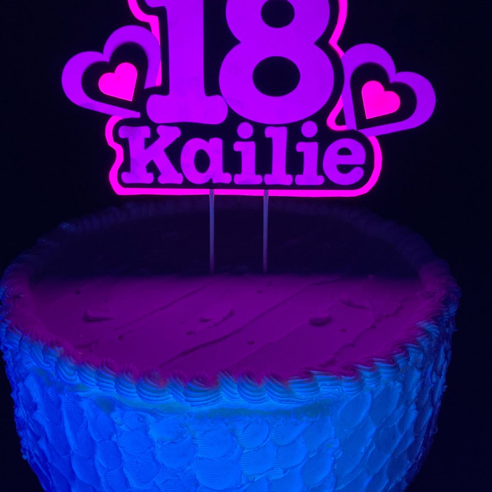 Neon Pink and Purple Glow Party Cake Topper, Black Light Party Decor, Personalized Name and Age Birthday Cake Decoration, 18th Birthday