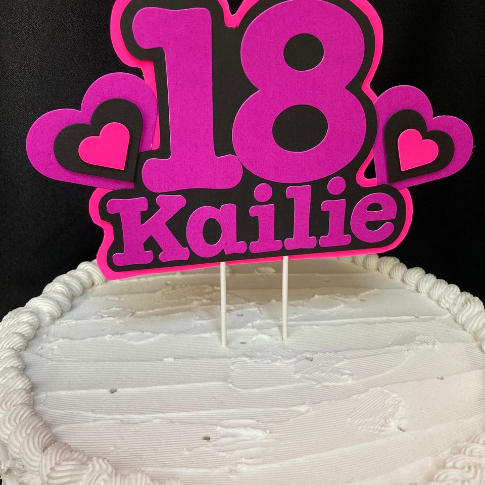Neon Pink and Purple Glow Party Cake Topper, Black Light Party Decor, Personalized Name and Age Birthday Cake Decoration, 18th Birthday